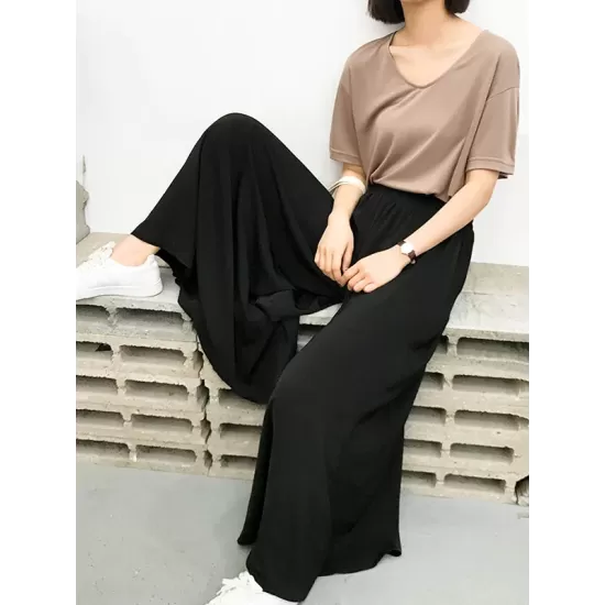 Original Solid Column Wide Leg Pants