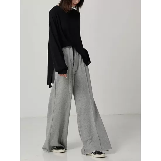 Casual Solid Column Wide Leg Pants