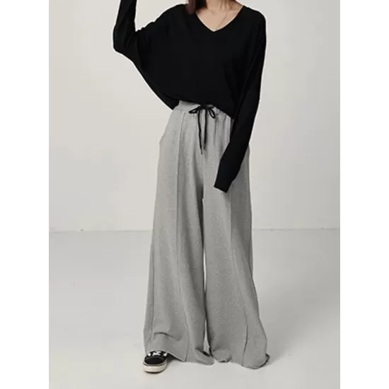 Casual Solid Column Wide Leg Pants