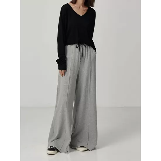 Casual Solid Column Wide Leg Pants