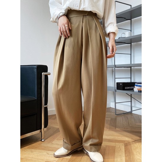 Loose Wide-Leg Velcro Suit Pants