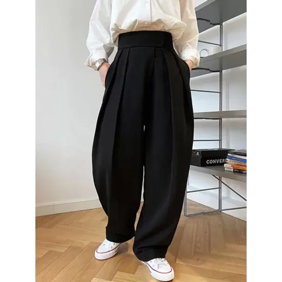 Loose Wide-Leg Velcro Suit Pants