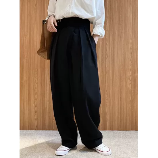 Loose Wide-Leg Velcro Suit Pants