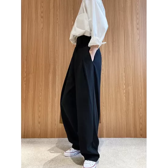 Loose Wide-Leg Velcro Suit Pants