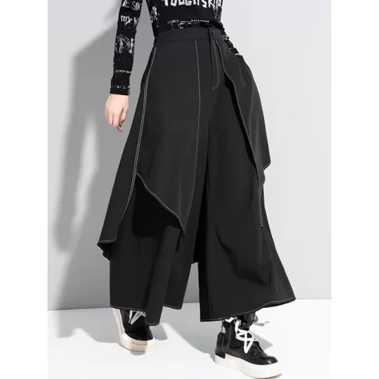 Loose False-Two Split-Joint Wide-Leg Pants