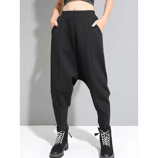 Stylish Black Velvet Split-Joint Harem Pants