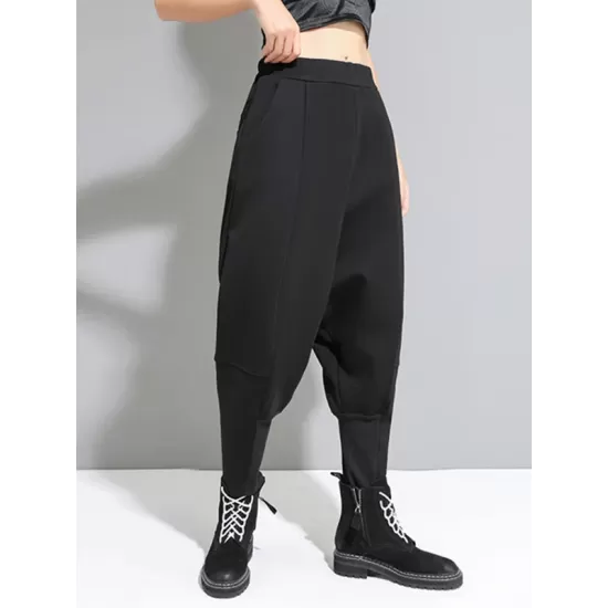 Stylish Black Velvet Split-Joint Harem Pants