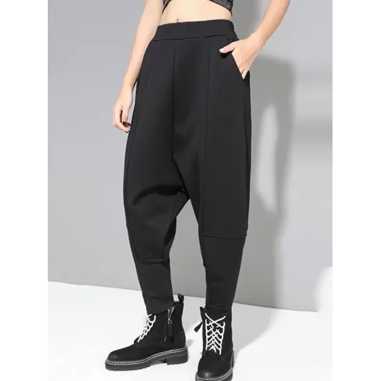 Stylish Black Velvet Split-Joint Harem Pants