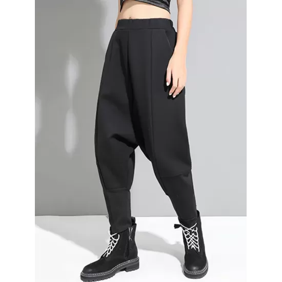 Stylish Black Velvet Split-Joint Harem Pants