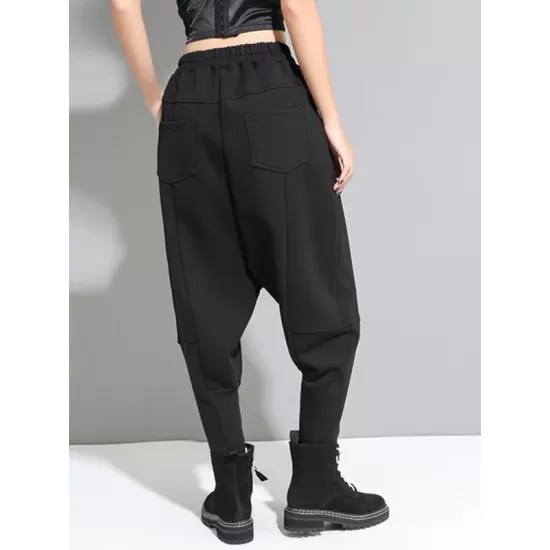 Stylish Black Velvet Split-Joint Harem Pants