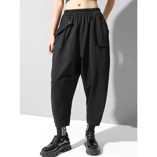 Stylish Black Asymmetric Elasticity Harem Pants