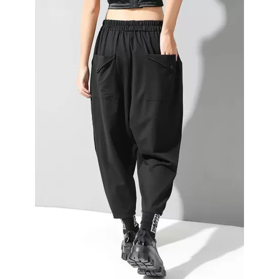 Stylish Black Asymmetric Elasticity Harem Pants