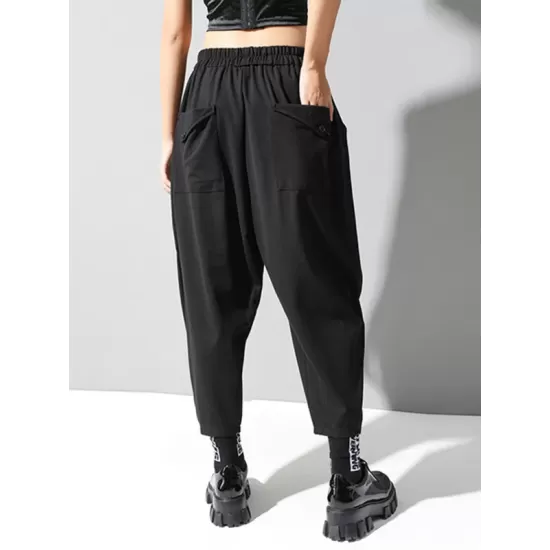 Stylish Black Asymmetric Elasticity Harem Pants