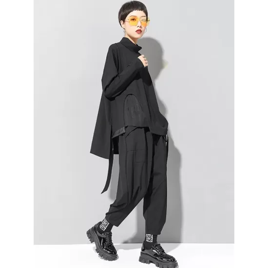 Stylish Black Asymmetric Elasticity Harem Pants