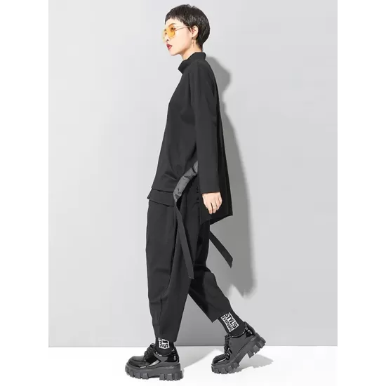 Stylish Black Asymmetric Elasticity Harem Pants