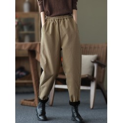 Thicken Velvet Elasticity Solid Color  Casual Pants