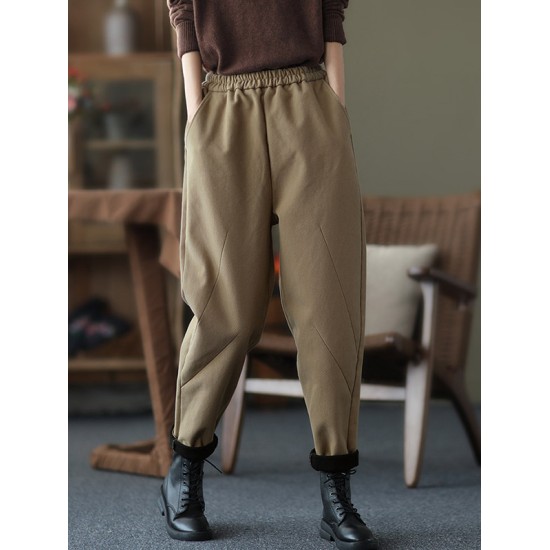 Thicken Velvet Elasticity Solid Color  Casual Pants