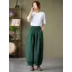 Simple Loose Linen Solid Color Pleated Drawstring Wide Legs Knickerbockers