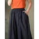 Simple Loose Linen Solid Color Pleated Drawstring Wide Legs Knickerbockers