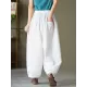 Simple Loose Linen Solid Color Pleated Drawstring Wide Legs Knickerbockers