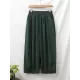 Simple Loose Linen Solid Color Pleated Drawstring Wide Legs Knickerbockers