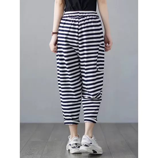 Loose Striped Drawstring Harem Sports Pants