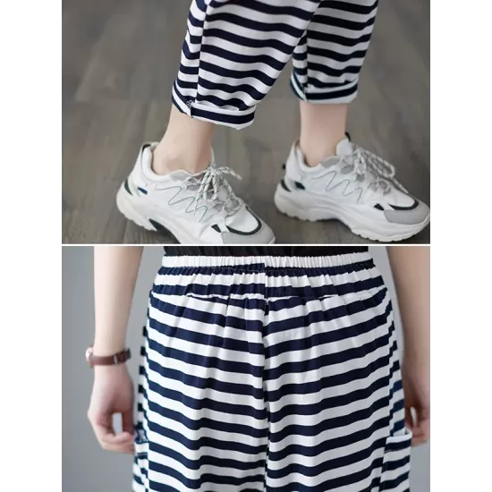 Loose Striped Drawstring Harem Sports Pants