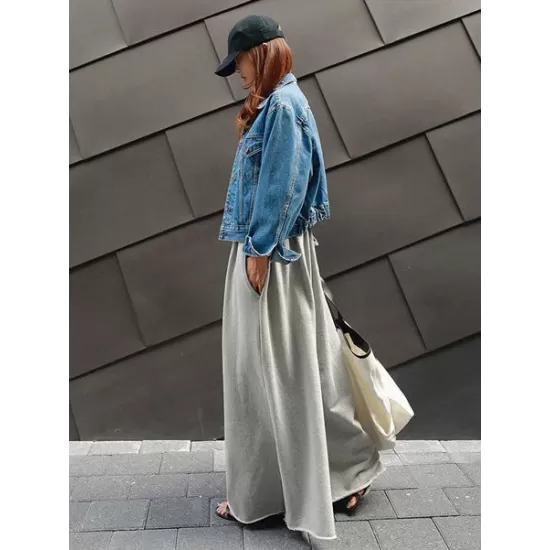 Loose Urban Gray Wide Leg Elastic Waist Pants