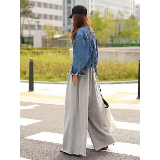 Loose Urban Gray Wide Leg Elastic Waist Pants