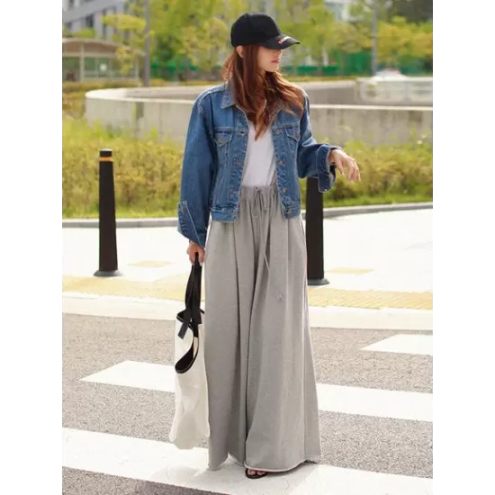 Loose Urban Gray Wide Leg Elastic Waist Pants