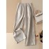 Ruffle Ramie Cotton Elasticity Loose Casual Wide-Leg Pants