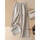 Ruffle Ramie Cotton Elasticity Loose Casual Wide-Leg Pants