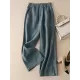 Ruffle Ramie Cotton Elasticity Loose Casual Wide-Leg Pants