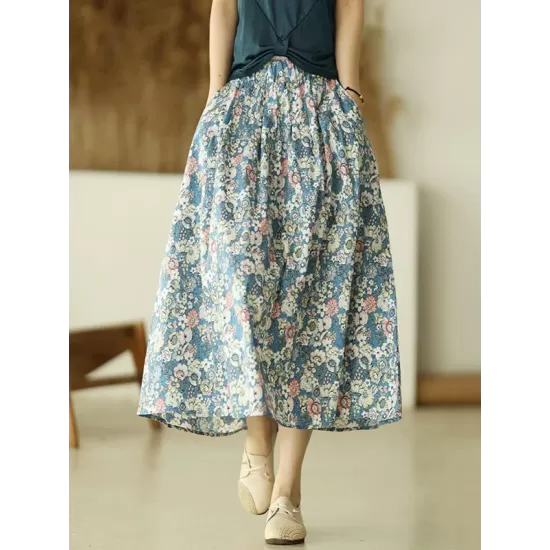 Original Floral Cotton-Blend A-Line Skirt