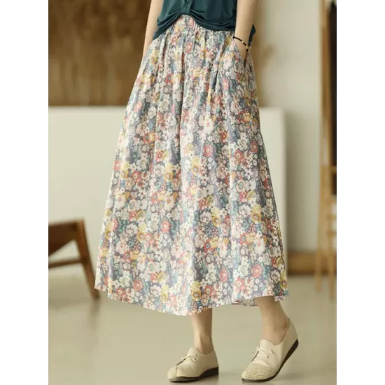 Original Floral Cotton-Blend A-Line Skirt