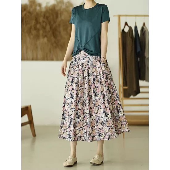 Original Floral Cotton-Blend A-Line Skirt