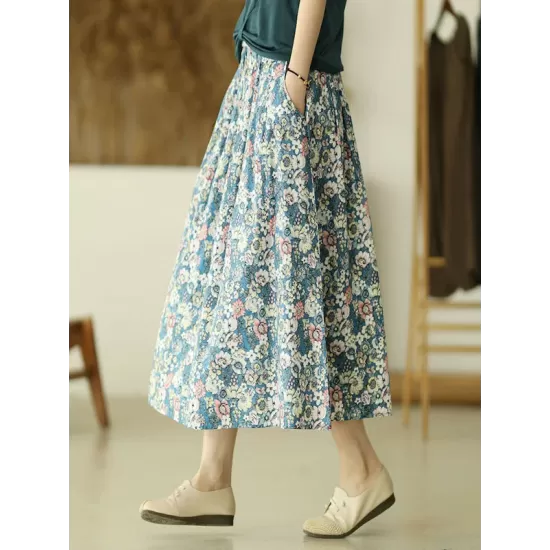 Original Floral Cotton-Blend A-Line Skirt