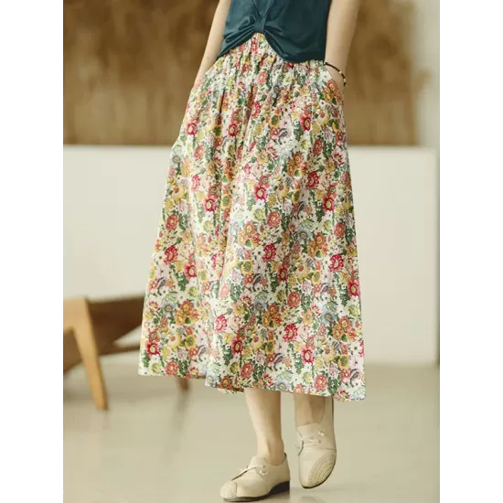 Original Floral Cotton-Blend A-Line Skirt