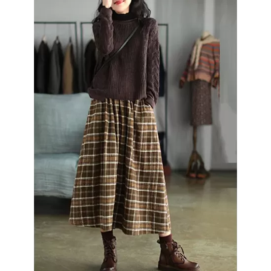 Artistic Retro Plaid A-Line Skirt