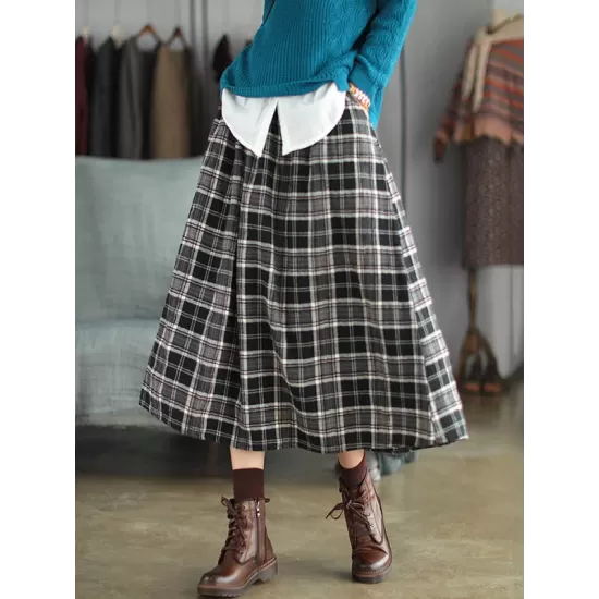 Artistic Retro Plaid A-Line Skirt