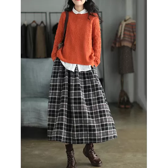 Artistic Retro Plaid A-Line Skirt