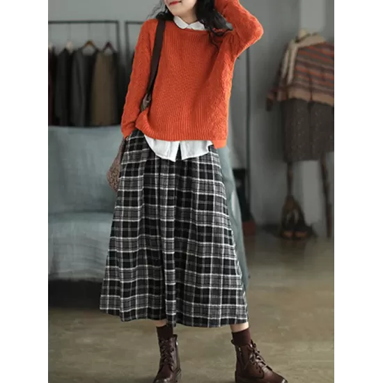 Artistic Retro Plaid A-Line Skirt