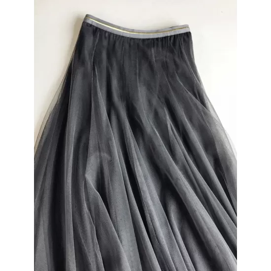 Solid Color Loose Elastic-Waist Mesh Skirt