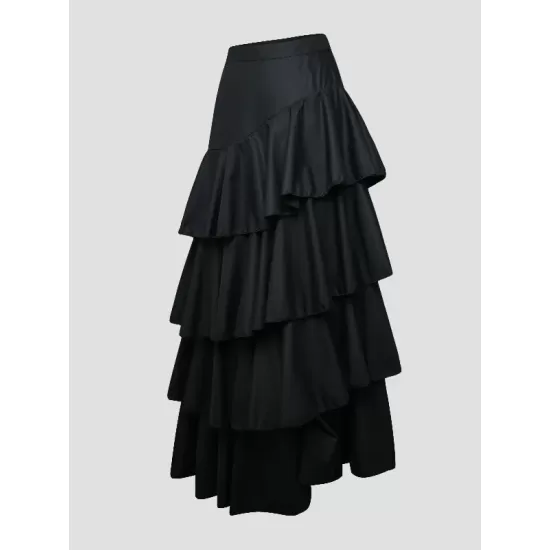 Stylish Selection A-Line High Waisted Falbala Solid Color Skirts Bottoms