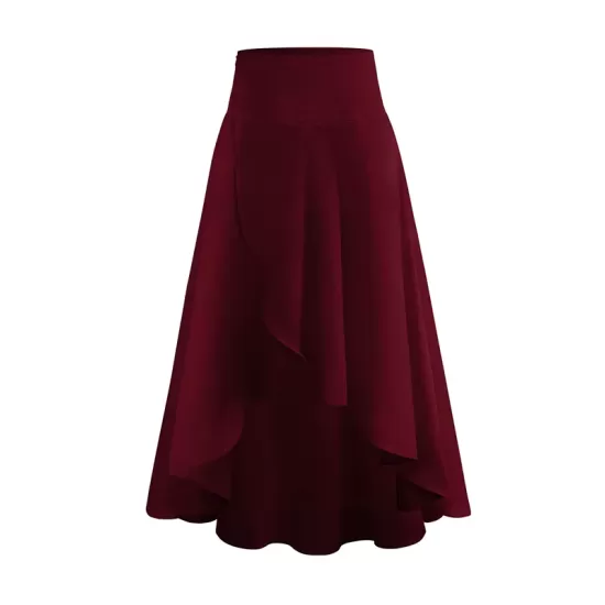 Simple  Asymmetric Split-Front Falbala Solid Color  Skirts Bottoms