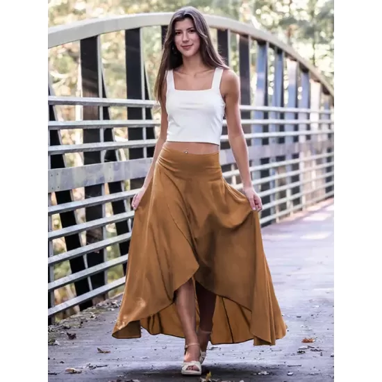 Simple  Asymmetric Split-Front Falbala Solid Color  Skirts Bottoms