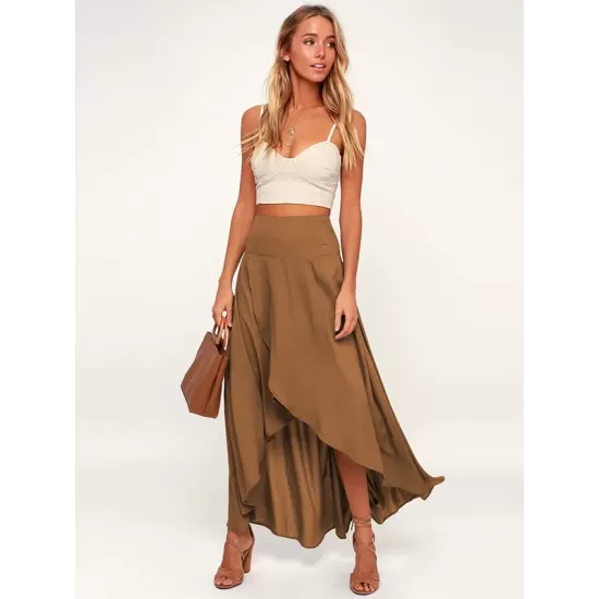 Simple  Asymmetric Split-Front Falbala Solid Color  Skirts Bottoms