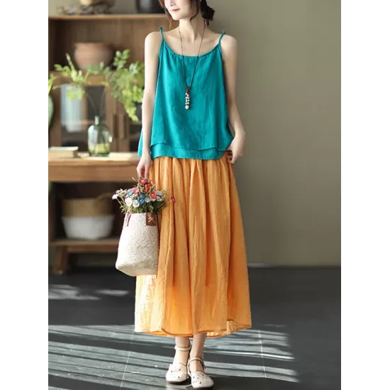 Casual Solid Color Empire A-Line Skirt