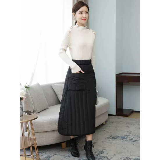 Vintage Loose Elasticity High-Waisted A-Line Padded Skirt Bottom