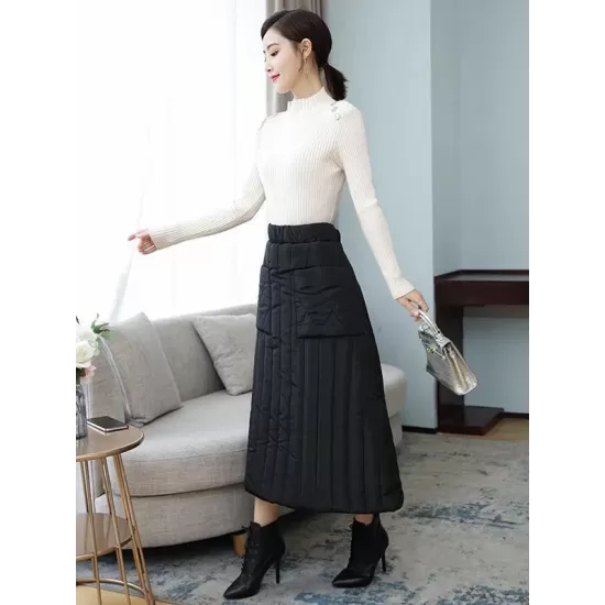 Vintage Loose Elasticity High-Waisted A-Line Padded Skirt Bottom